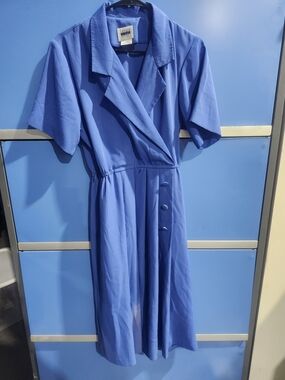 VINTAGE Leslie FAY Blue Wrap-Front Midi Dress 10P